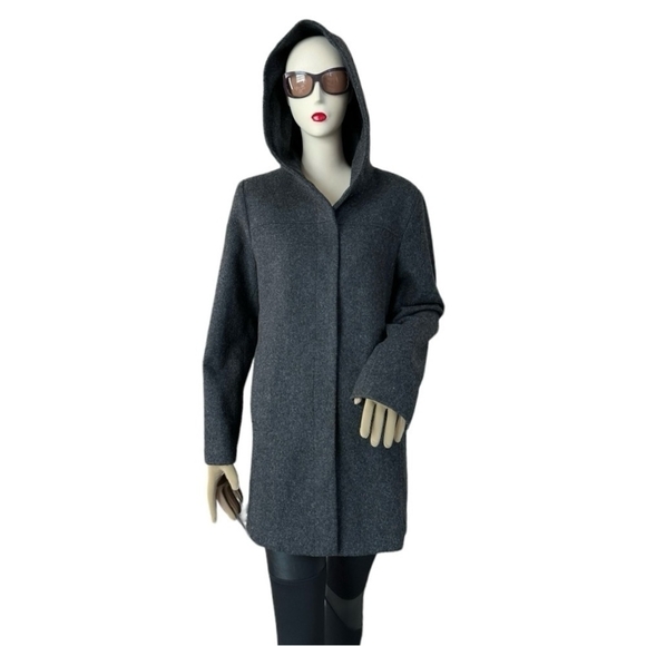 Women’s Jacket JASON KOLE Coat Grey Wool Long Sleeve Button Front Hooded Coat - Picture 2 of 9